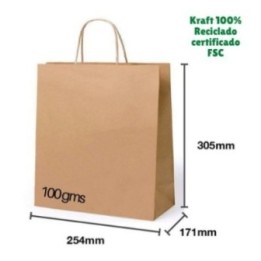 BOLSA DE PAPEL KRAFT BISTRO ASA RETORCIDA SIN IMPRESION