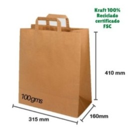 BOLSA DE PAPEL KRAFT TIPO L ASA PLANA  SIN IMPRESION