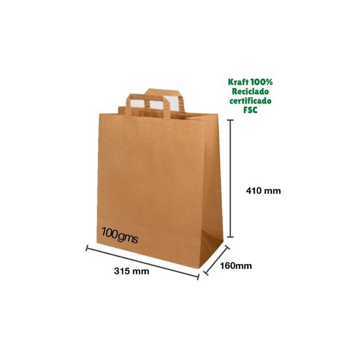BOLSA DE PAPEL KRAFT TIPO L ASA PLANA  SIN IMPRESION
