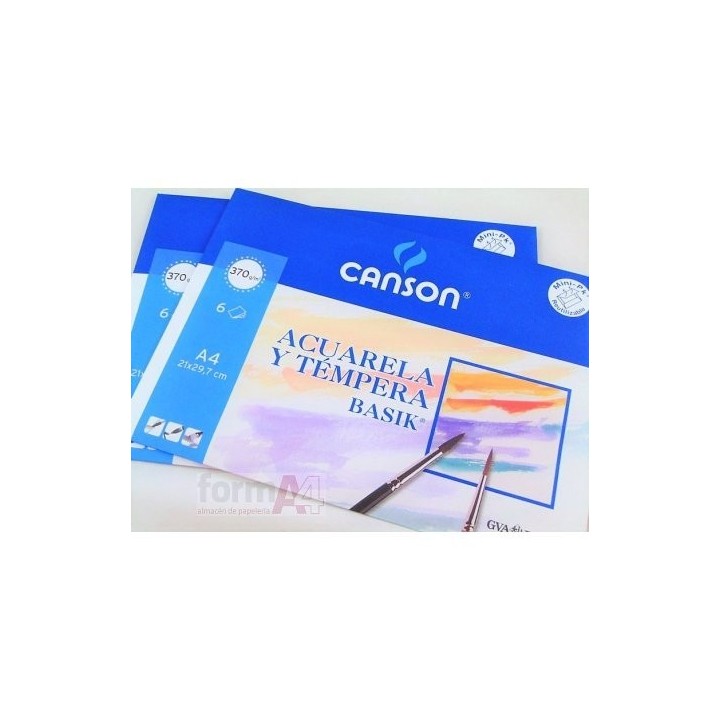 PAPEL ACUARELA CANSON BASIK A4+370GR 6H.